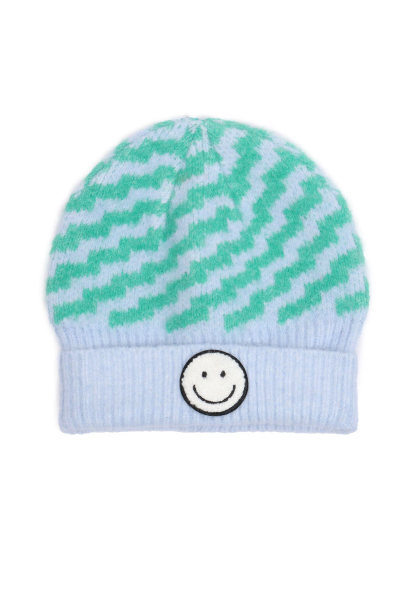 LBB3260 - Zigzag Print with Smiley Face patch Beanie