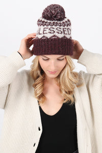 ABB1826 - BLESSED JACQUARD KNIT BEANIE WITH SELF POM