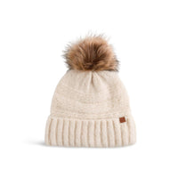 ABB0789 - BOUCLE BEANIE WITH FAUX FUR TIPPED DYED POM