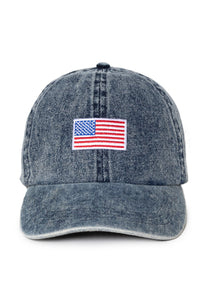 LCAP3031 - 'AMERICANA FLAG" EMBROIDERED PATCH DENIM BASEBALL CAP