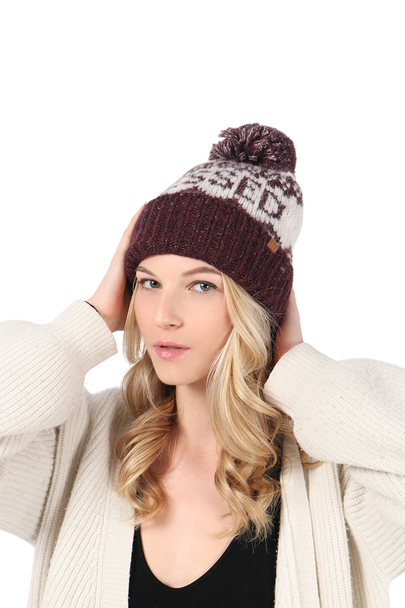 ABB1826 - Blessed jaquard knit beanie with self pom