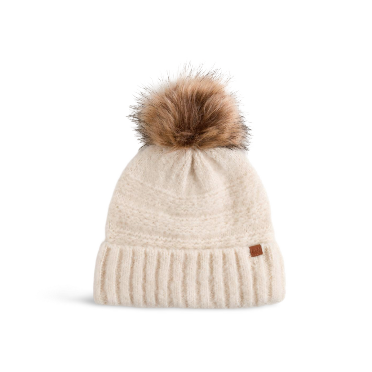 Boucle Beanie with Faux Fur Tipped Dyed Pom