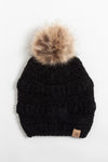 ABB2802 -Solid Chenille Knit Beanie with Faux Fur Pom.