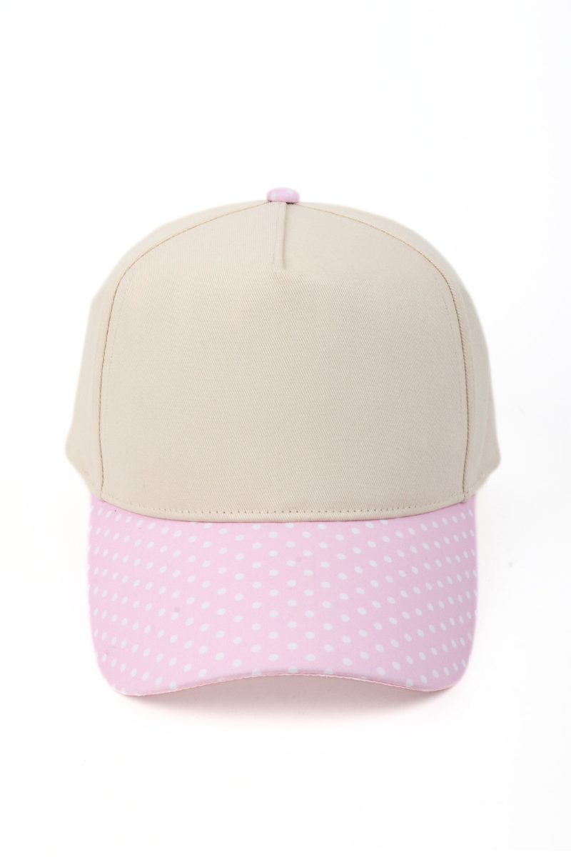 Polka Dot Printed Brim 5-Panel Two-Tone Cap