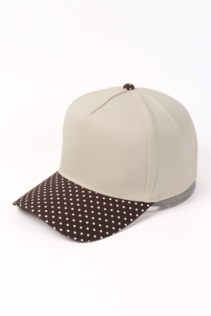 Polka Dot Printed Brim 5-Panel Two-Tone Cap