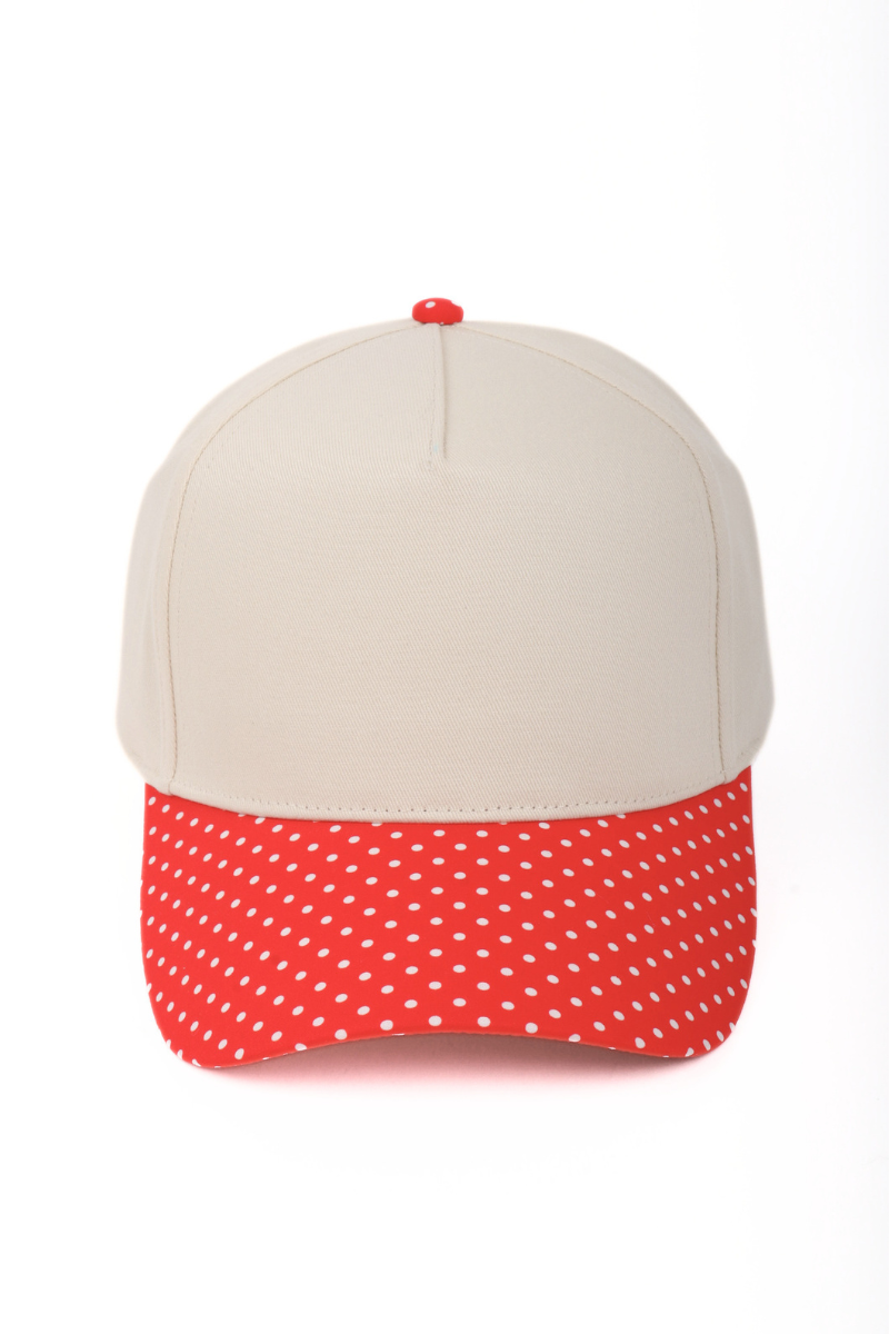 Polka Dot Printed Brim 5-Panel Two-Tone Cap