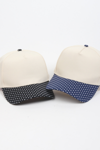 Polka Dot Printed Brim 5-Panel Two-Tone Cap