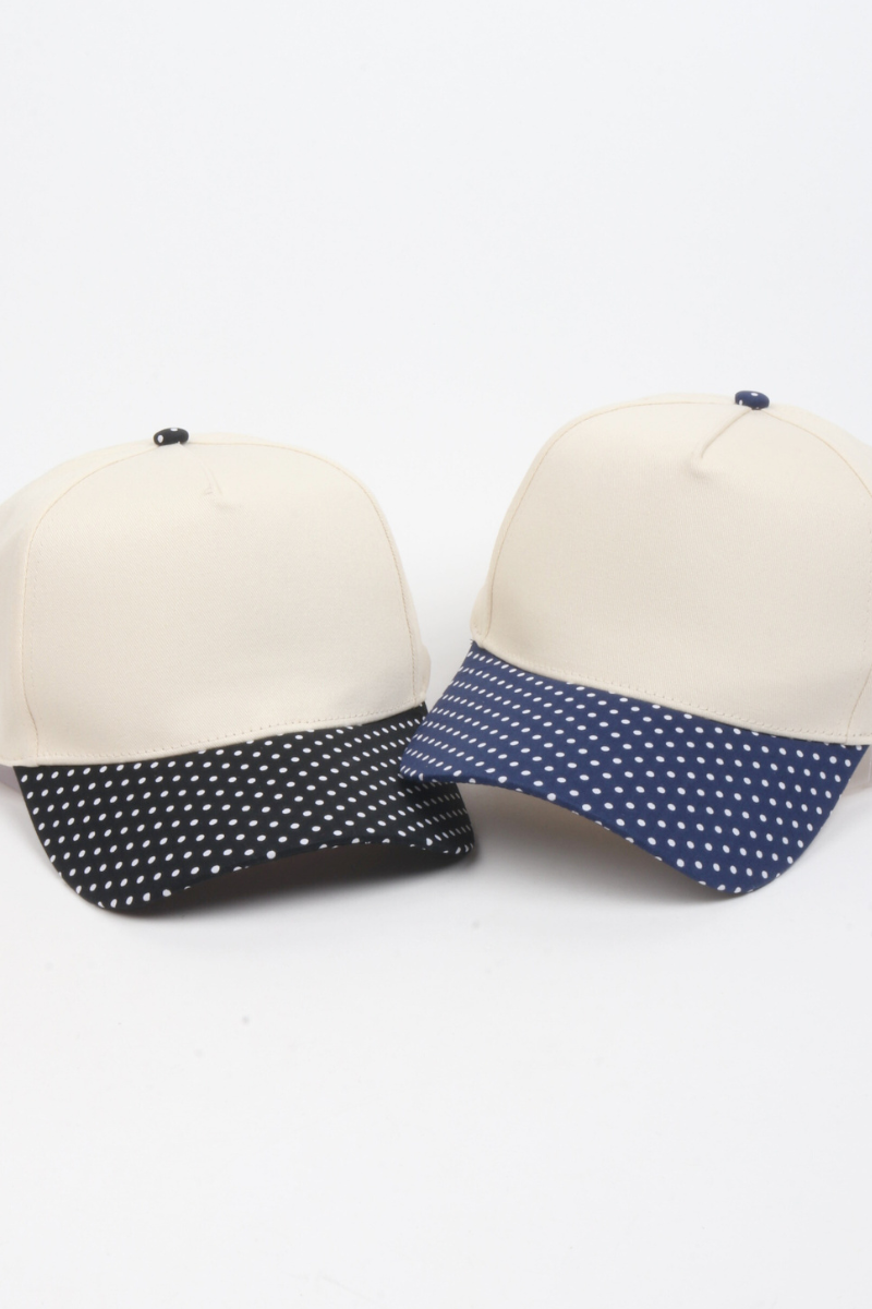 Polka Dot Printed Brim 5-Panel Two-Tone Cap