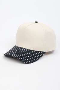 Polka Dot Printed Brim 5-Panel Two-Tone Cap