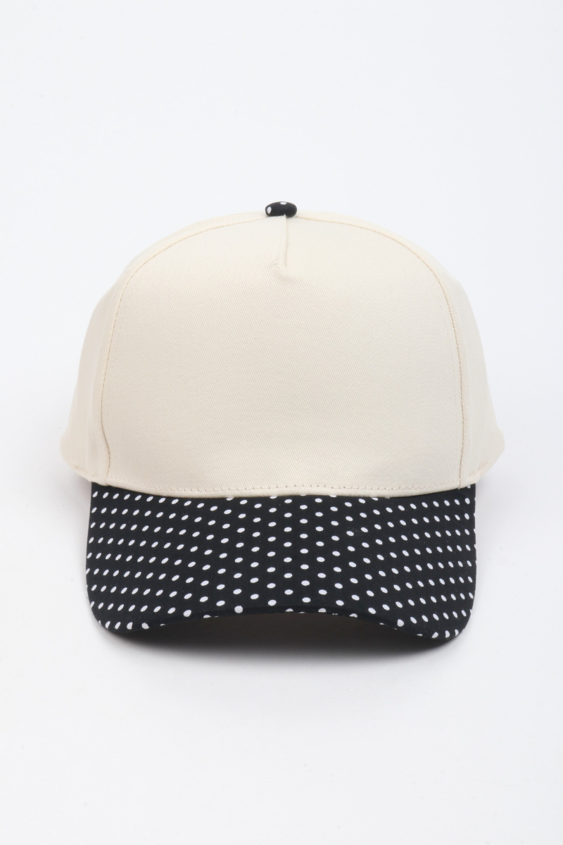 Polka Dot Printed Brim 5-Panel Two-Tone Cap