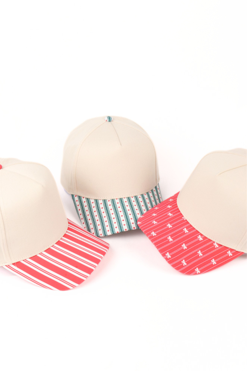 STRIPES,  BOWS, AND HEART Print Brim 5 Panel Cap