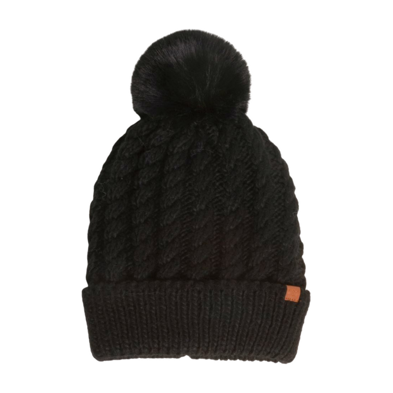 FSBB3041 - Braided Knit beanie with sherpa lining and Faux pom