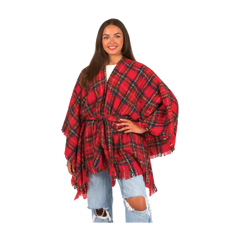 FSOR214 - Plaid Buckle Belted Wrap