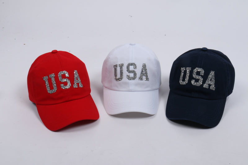 FWCAP2010 - USA BLING STONES BASEBALL CAP WITH ADJUSTABLE CLOSURE