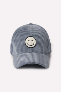 FWCAP2216 - Chenille Smiley Face Corduroy Baseball Hat
