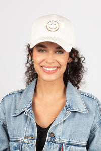 FWCAP2216 - Chenille Smiley Face Corduroy Baseball Hat