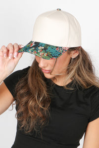 Floral Print Brim in Brocade 5 Panel Two-Tone Baseball Cap