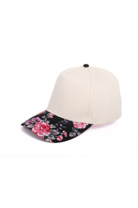 Floral Print Brim 5 Panel Two-Tone Baseball Cap