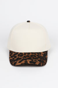 Leopard Print Brim 5 Panel Two-Tone Baseball Cap