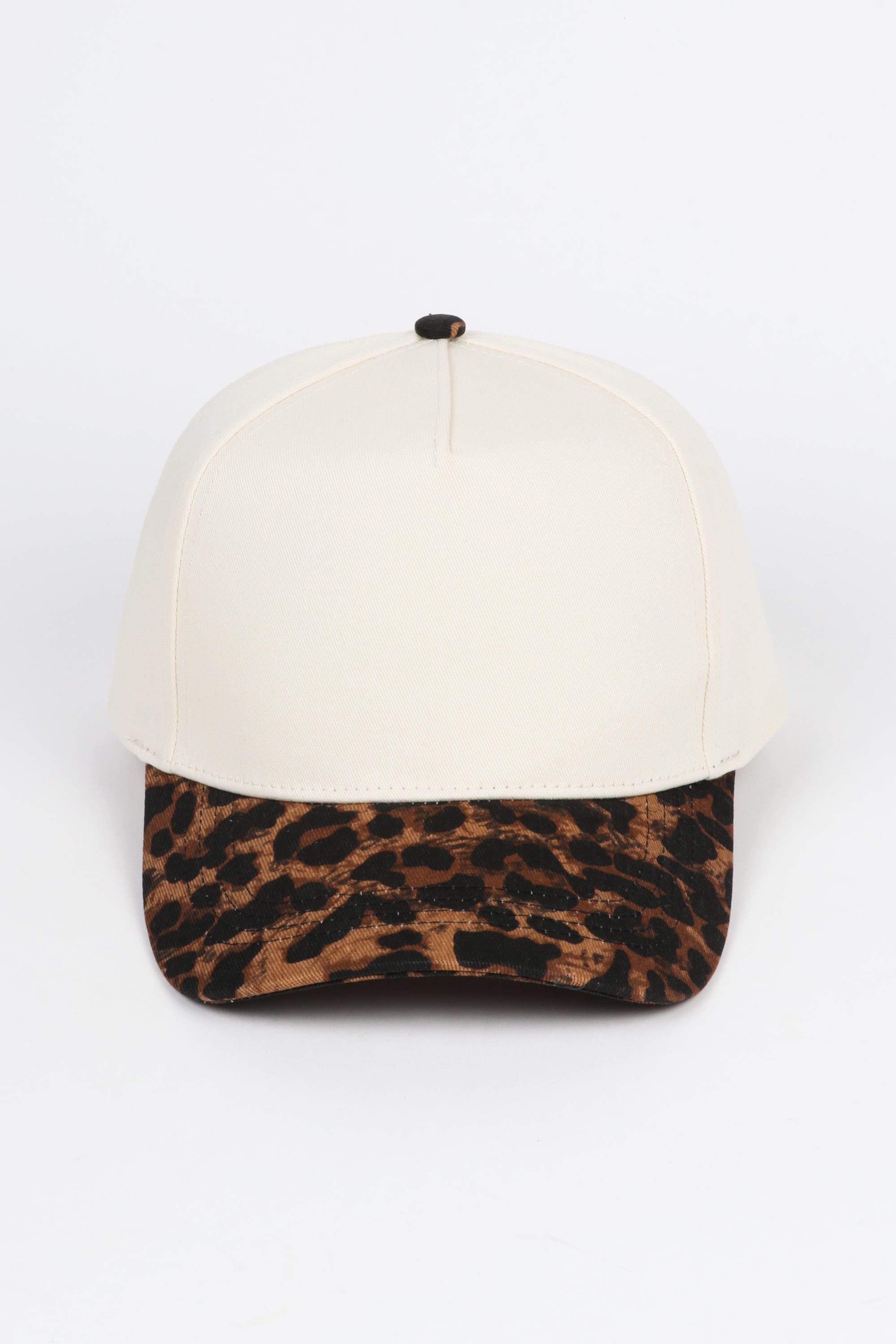 Leopard Print Brim 5 Panel Two-Tone Baseball Cap