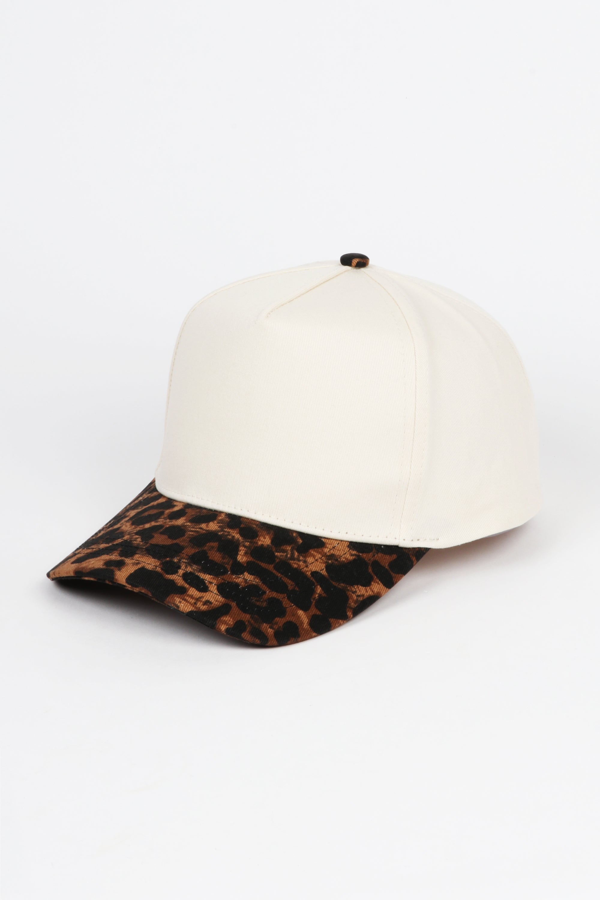 Leopard Print Brim 5 Panel Two-Tone Baseball Cap