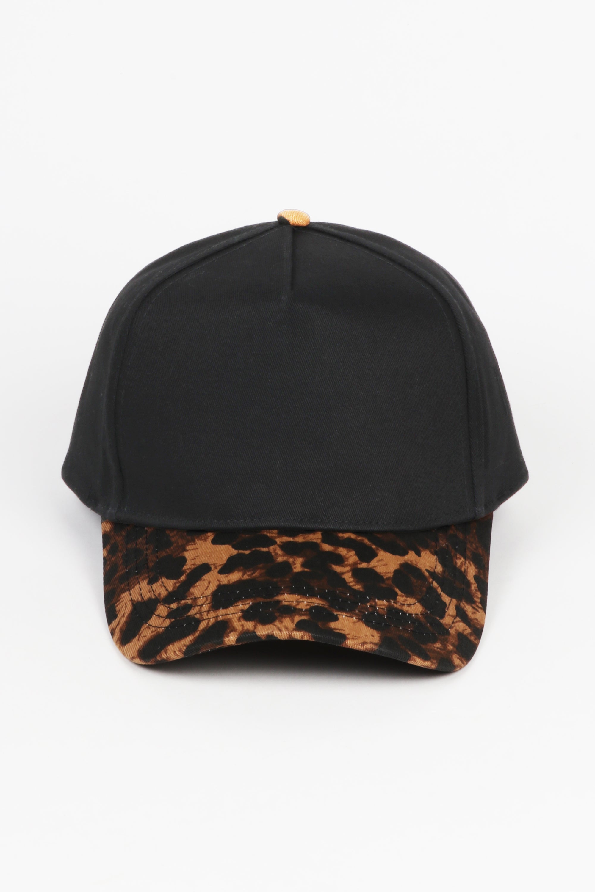 Leopard Print Brim 5 Panel Two-Tone Baseball Cap