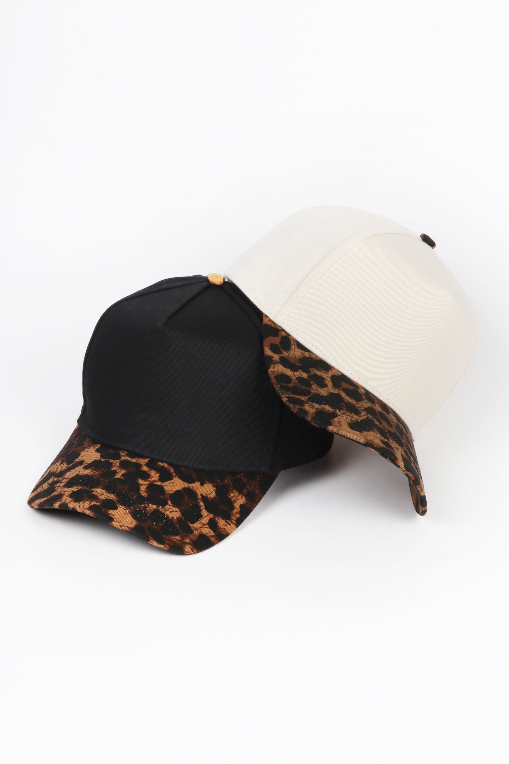 Leopard Print Brim 5 Panel Two-Tone Baseball Cap