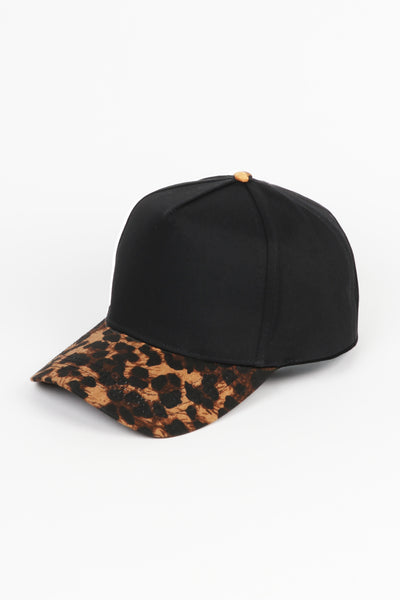 Leopard Print Brim 5 Panel Two-Tone Baseball Cap