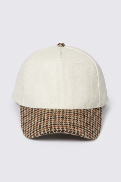 5 Panel Corduroy Baseball Cap with Plaid Brim