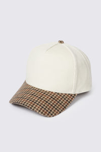 5 Panel Corduroy Baseball Cap with Plaid Brim