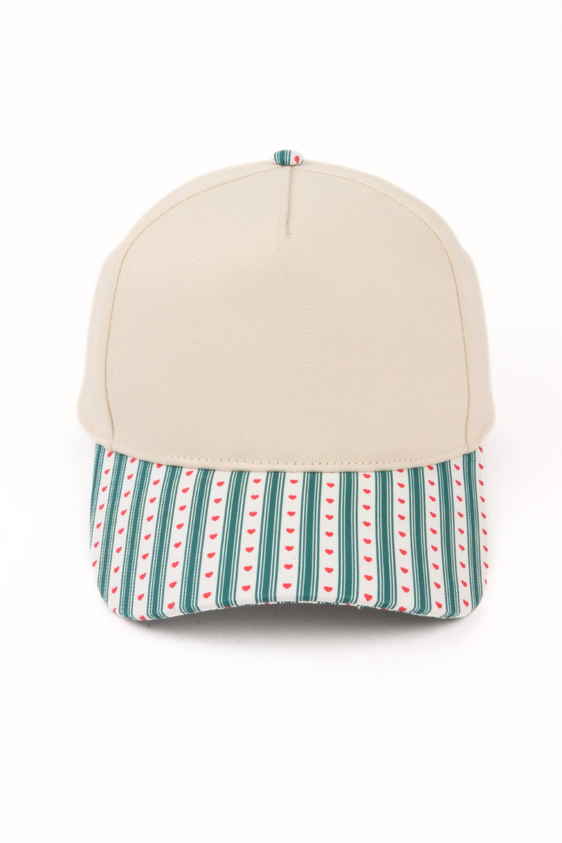 STRIPES,  BOWS, AND HEART Print Brim 5 Panel Cap