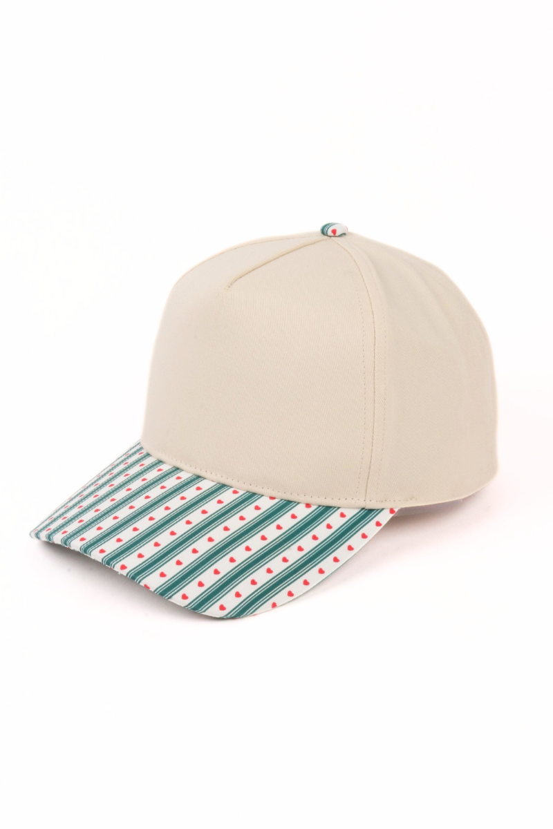 STRIPES,  BOWS, AND HEART Print Brim 5 Panel Cap