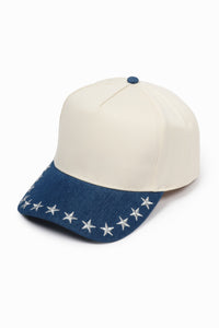 Stars Embroidered Brim Denim Two Tone 5 Panel Baseball Cap