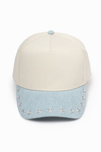Stars Embroidered Brim Denim Two Tone 5 Panel Baseball Cap