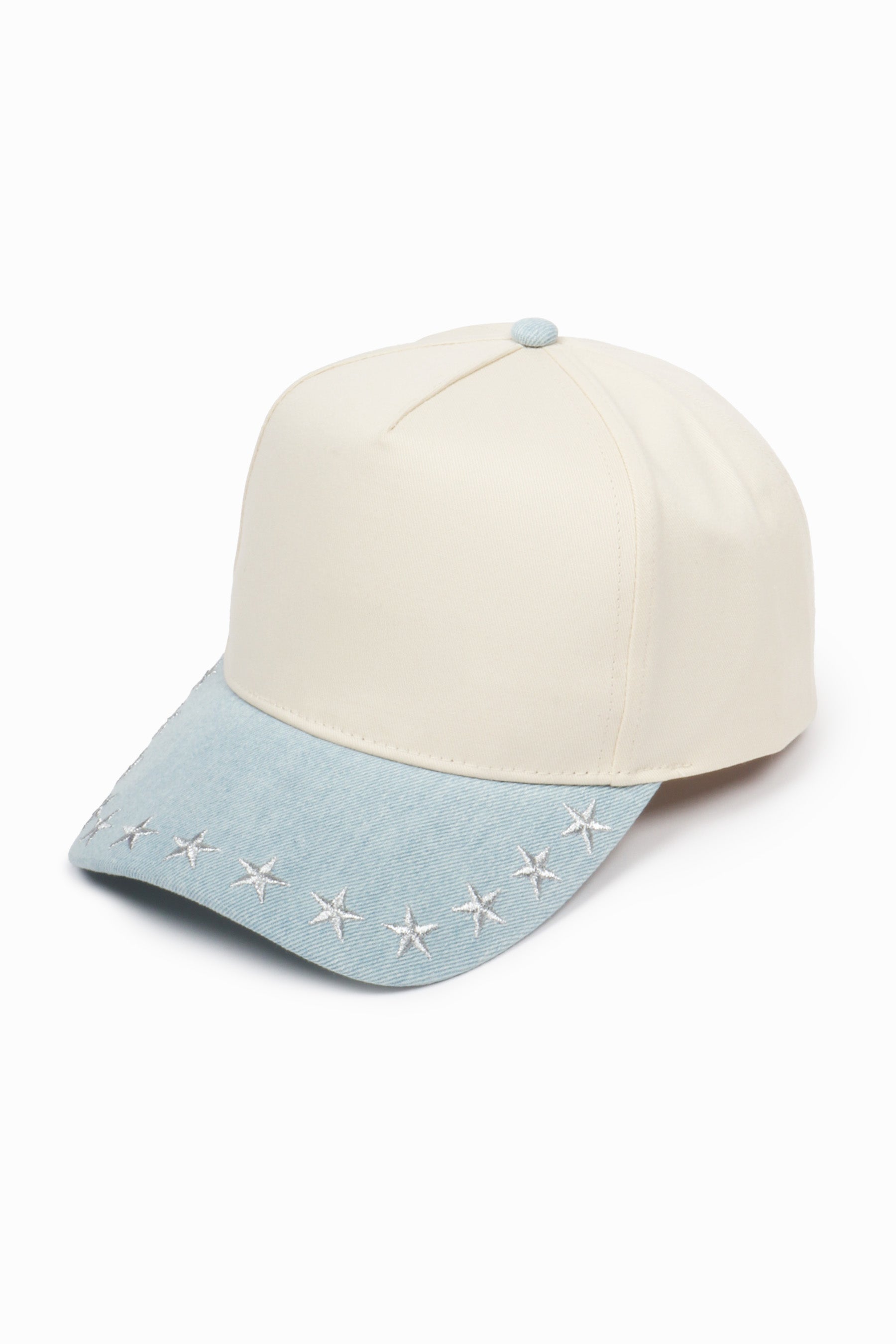 Stars Embroidered Brim Denim Two Tone 5 Panel Baseball Cap