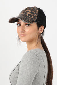Leopard Print Baseball Cap with Mesh-Back