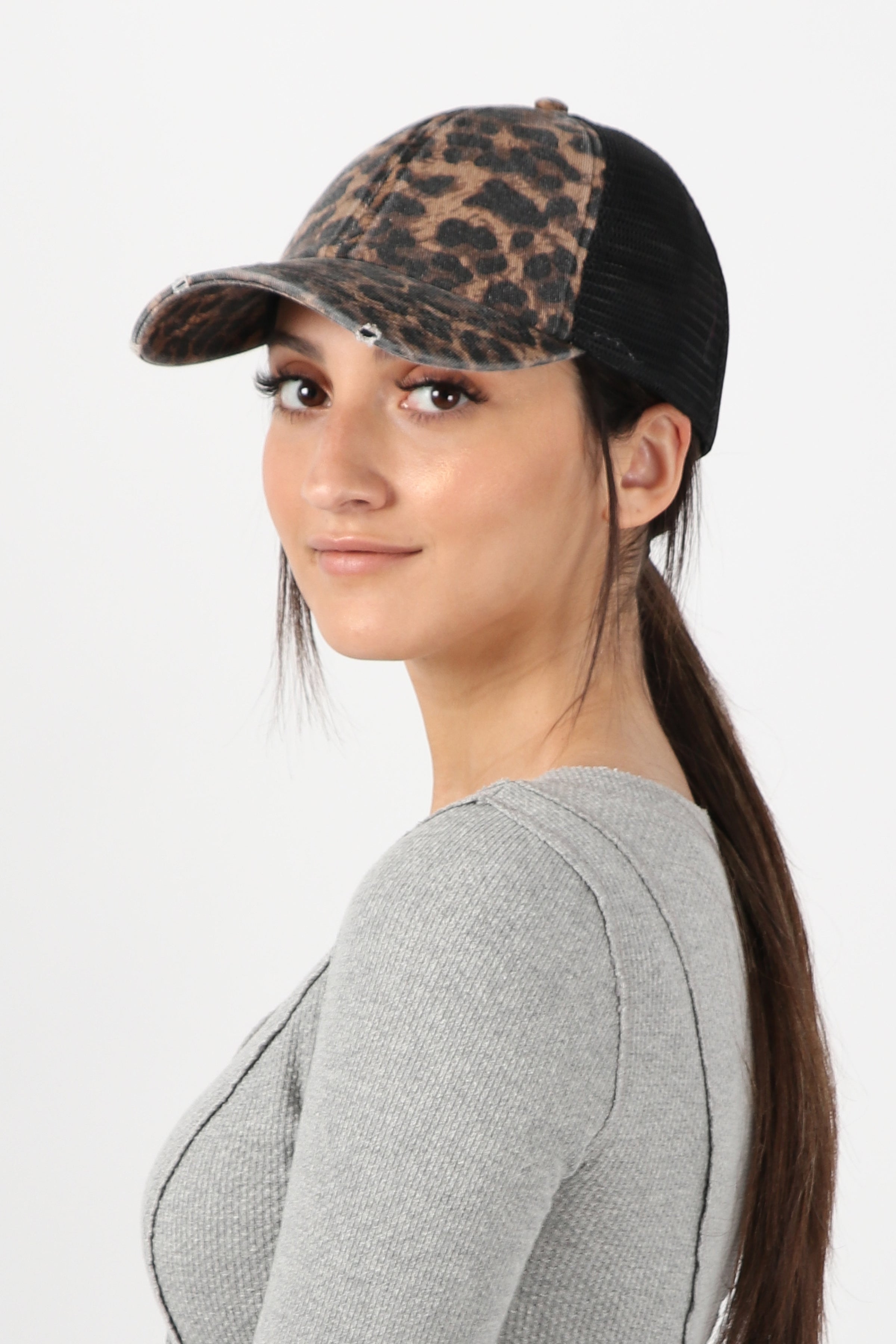 Leopard Print Baseball Cap with Mesh-Back