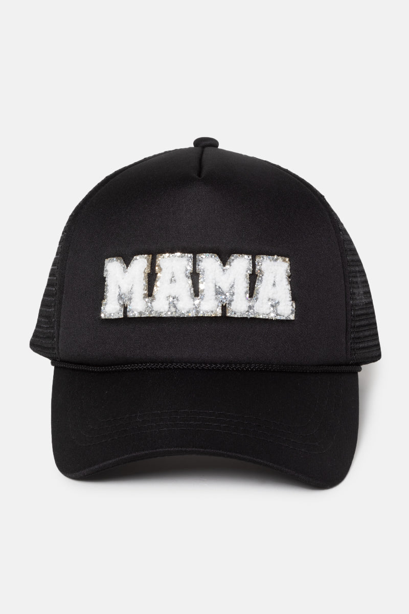 FWCAPM437 - MAMA Chenille Glitter Patch Trucker Hat
