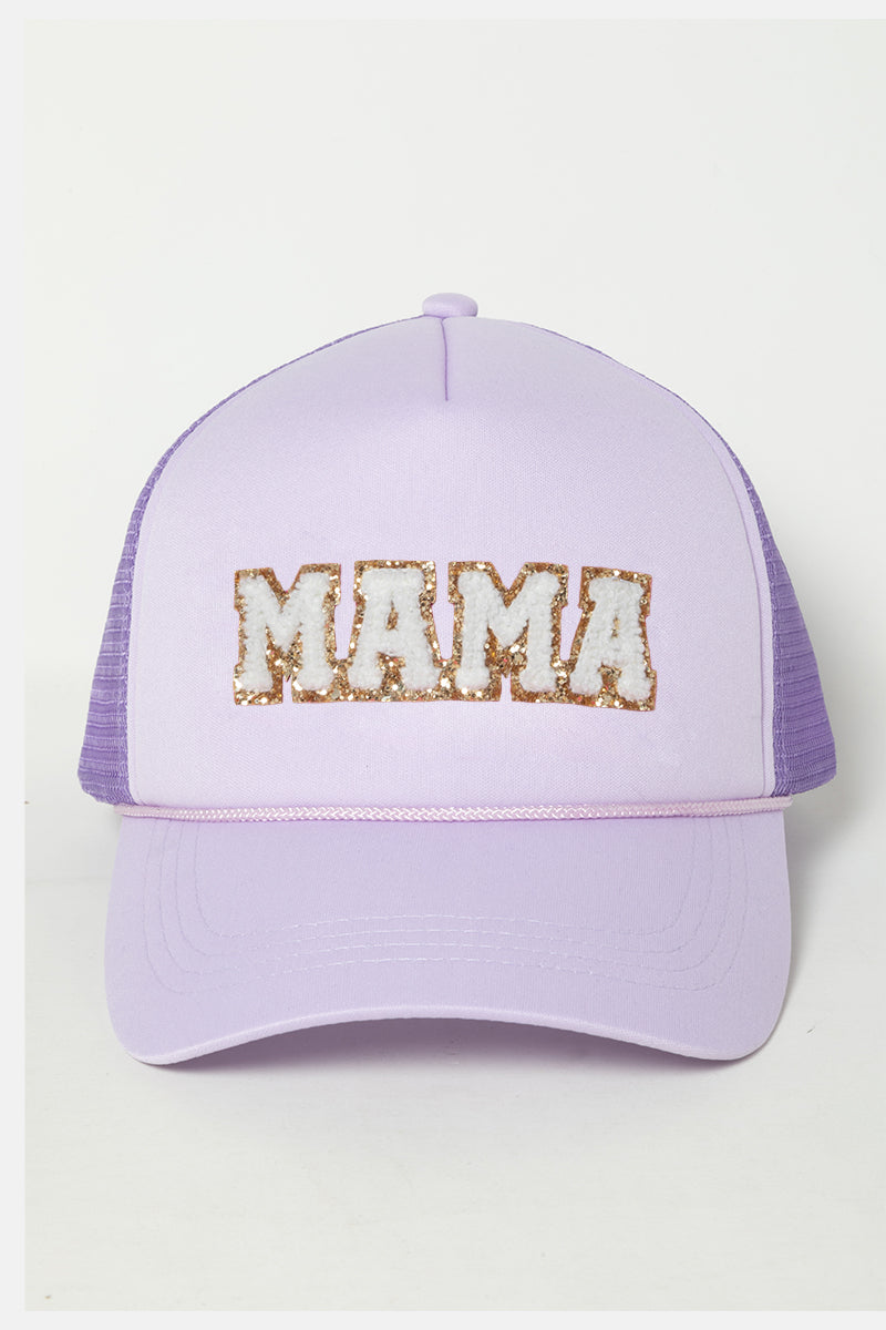 FWCAPM437 - MAMA Chenille Glitter Patch Trucker Hat