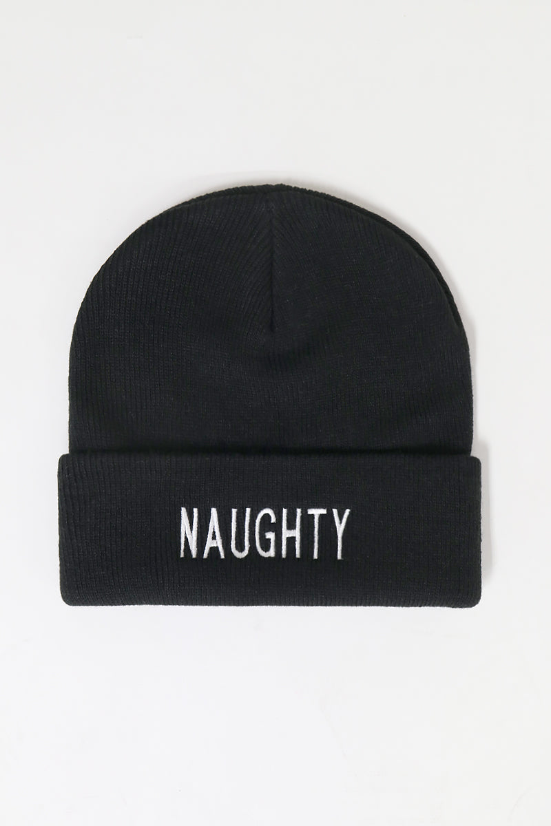 LBB2404 - Naughty Embroidery Knit Cuffed Beanie