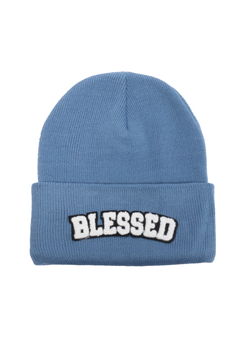 LBB3261 - Glitter Blessed Chenille Patch Knit Cuffed Beanie