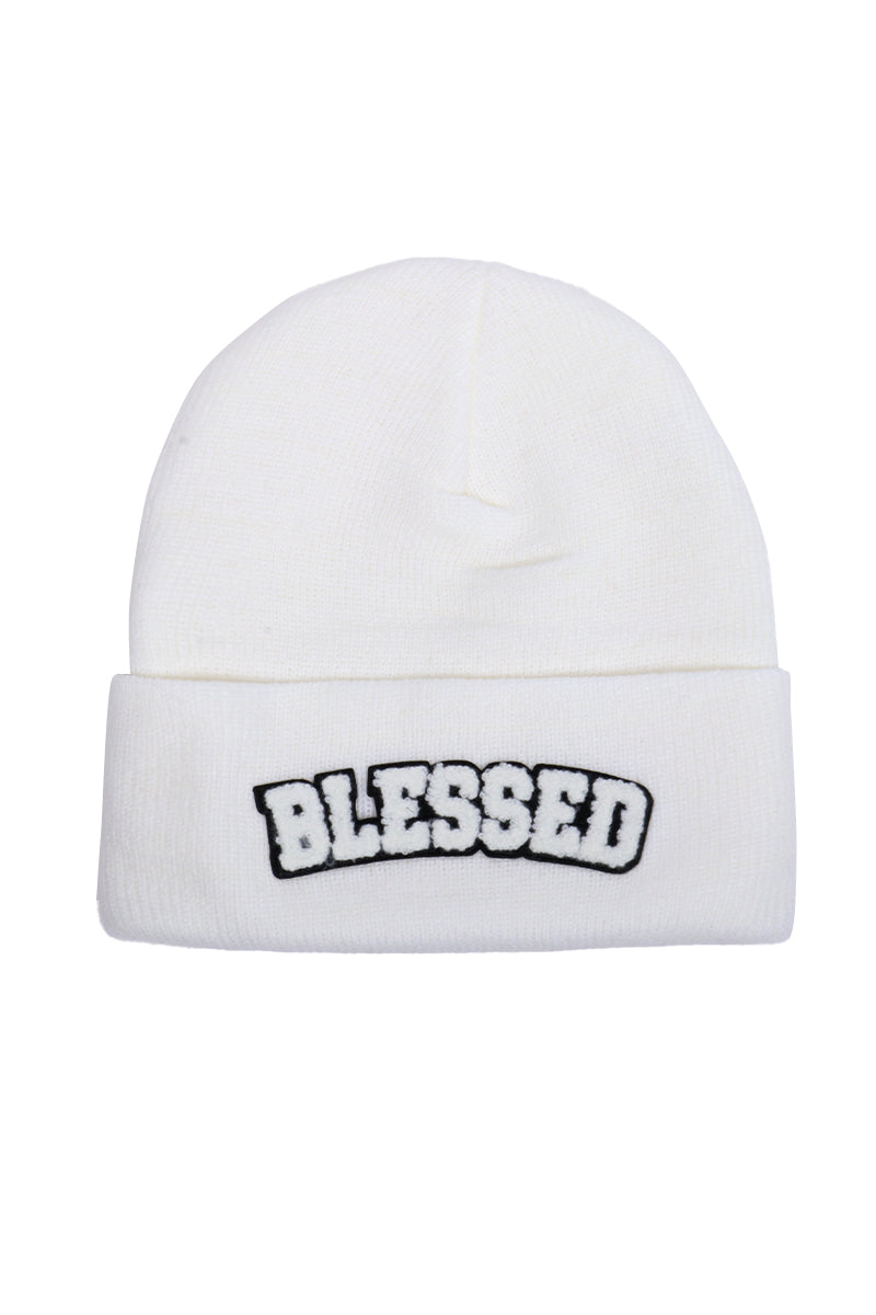 LBB3261 - Glitter Blessed Chenille Patch Knit Cuffed Beanie
