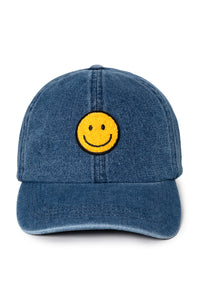 LCAP3028 - Chenille Smile Face Denim Baseball Cap