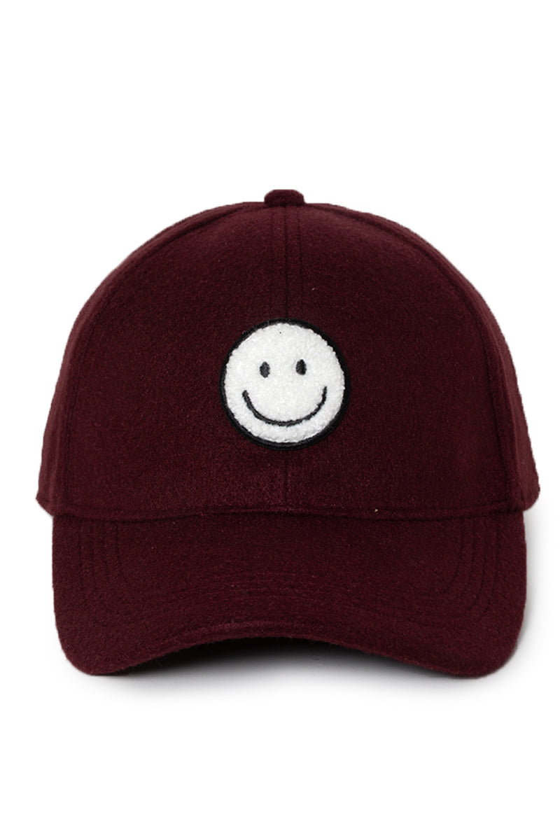 LCAP3033 - Chenille Smile Face Wool Touch Baseball Cap