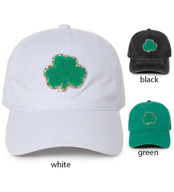 LCAP3339 - SHAMROCK CHENILLE PATCH WITH GLITTER OUTLINE BASEBALL CAP