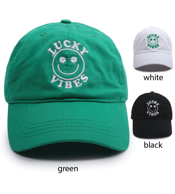LCAP3340 - "LUCKY VIBES" FACE EMBROIDERED BASEBALL CAP