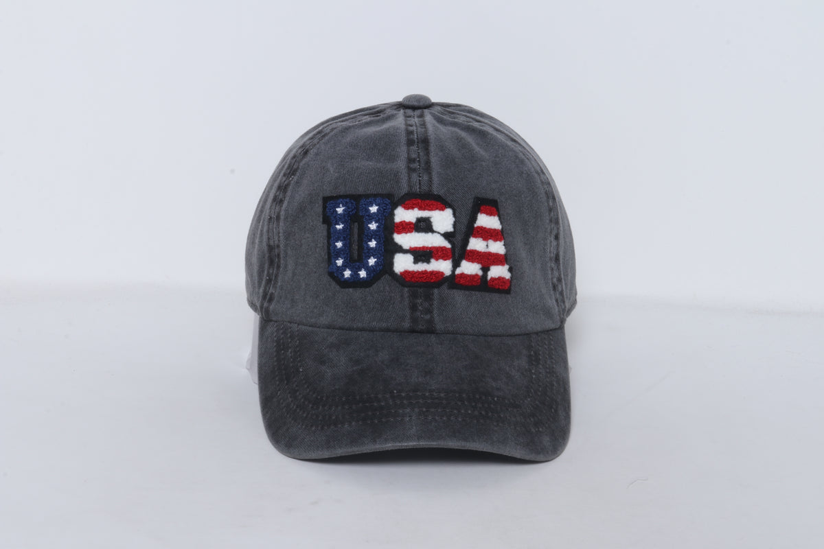LCAP3444 - USA STAR AND RED STRIPE CHENILLE PATCH BASEBALL CAP