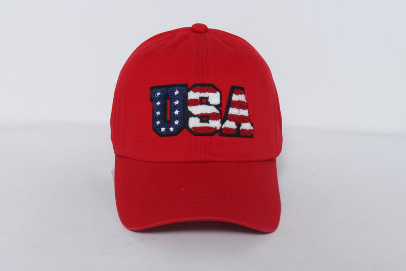 LCAP3444 - USA STAR AND RED STRIPE CHENILLE PATCH BASEBALL CAP