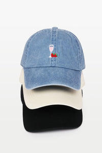 LCAP3634 - CHAMPAGNE & STRAWBERRY ICON EMBROIDERED BASEBALL CAP