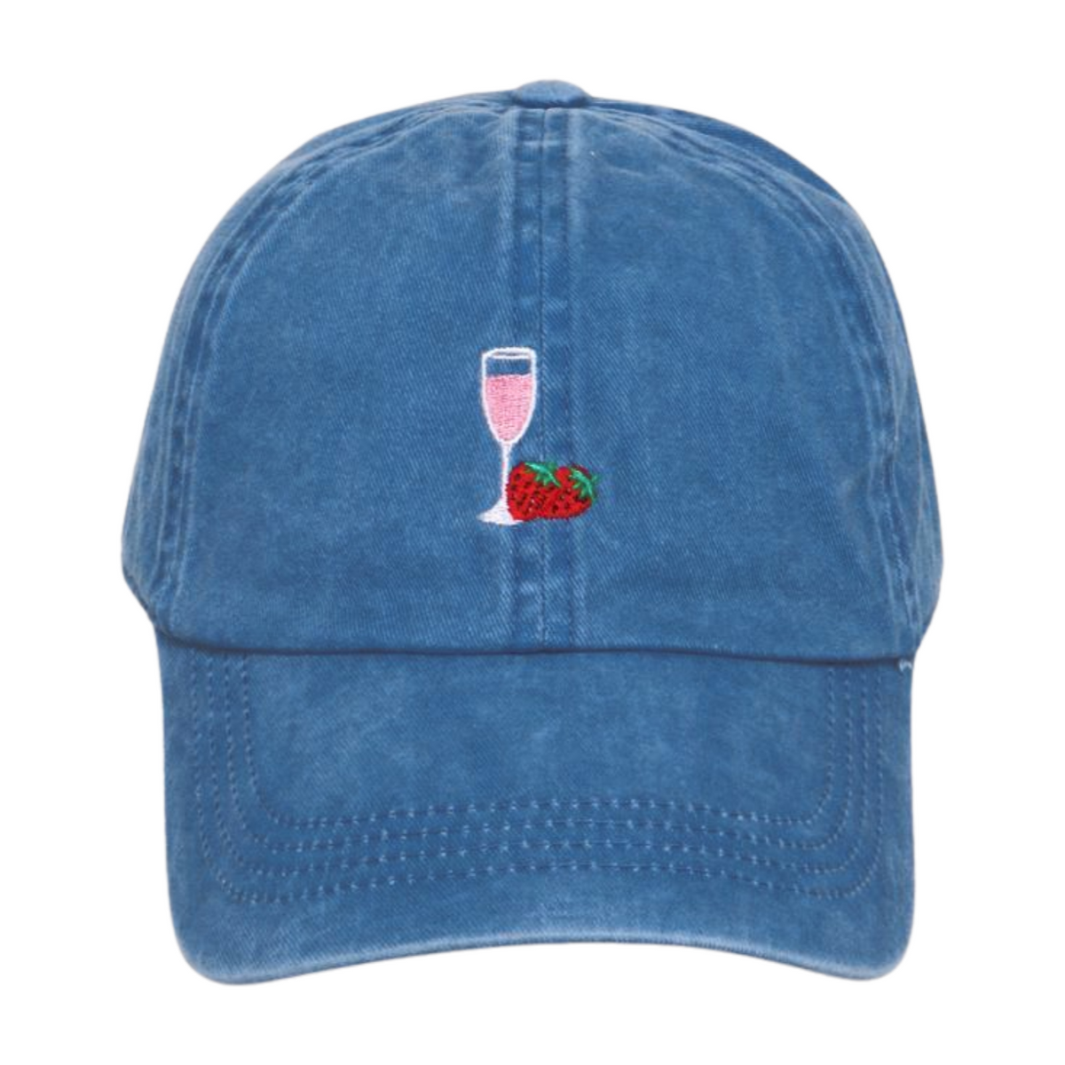 LCAP3634 - CHAMPAGNE & STRAWBERRY ICON EMBROIDERED BASEBALL CAP